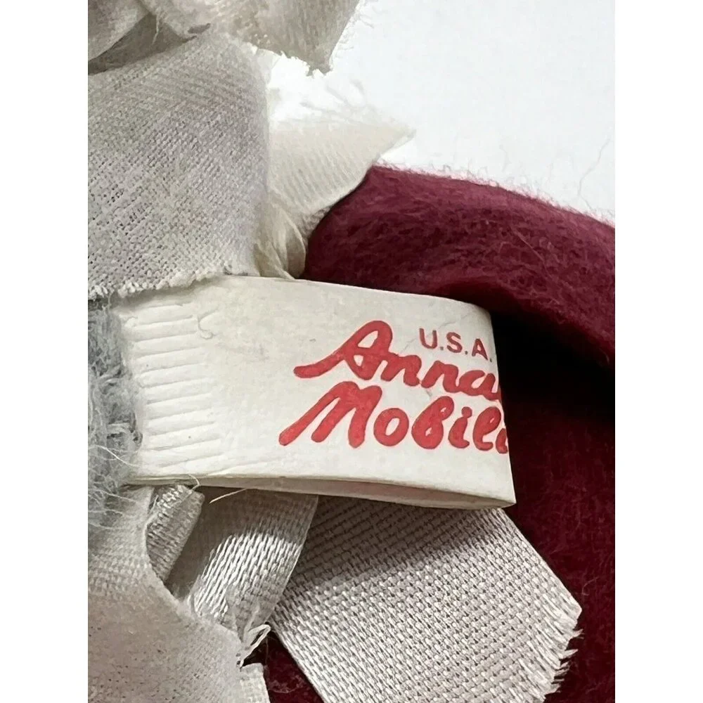 Annalee Mouse Pinafore Bonnet Maroon Dress Closed Eyes 5 inch 1965‎ Vintage USA